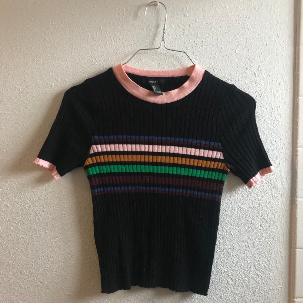 Ribbed color striped crop top